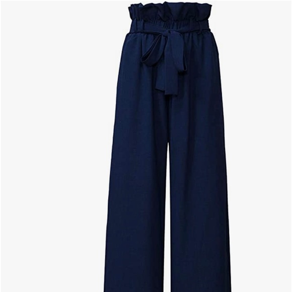 Navy Blue palazzo pants. “Trash bag” high waist pants Brand new with tags. - Picture 2 of 4